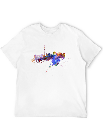 Camiseta Negra con Diseño Abstracto de Ciudad