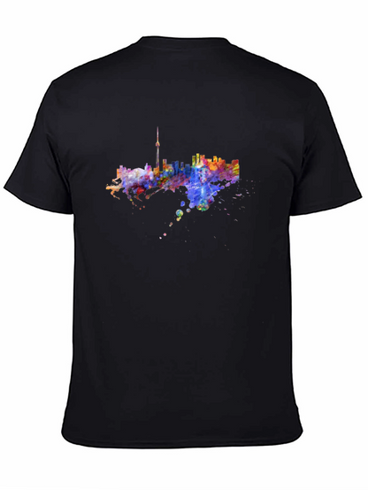 Camiseta Negra con Diseño Abstracto de Ciudad