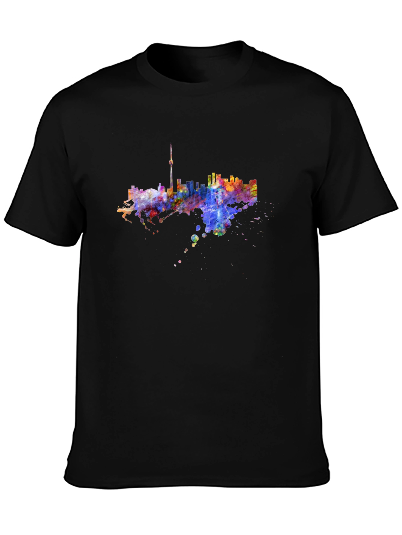 Camiseta Negra con Diseño Abstracto de Ciudad