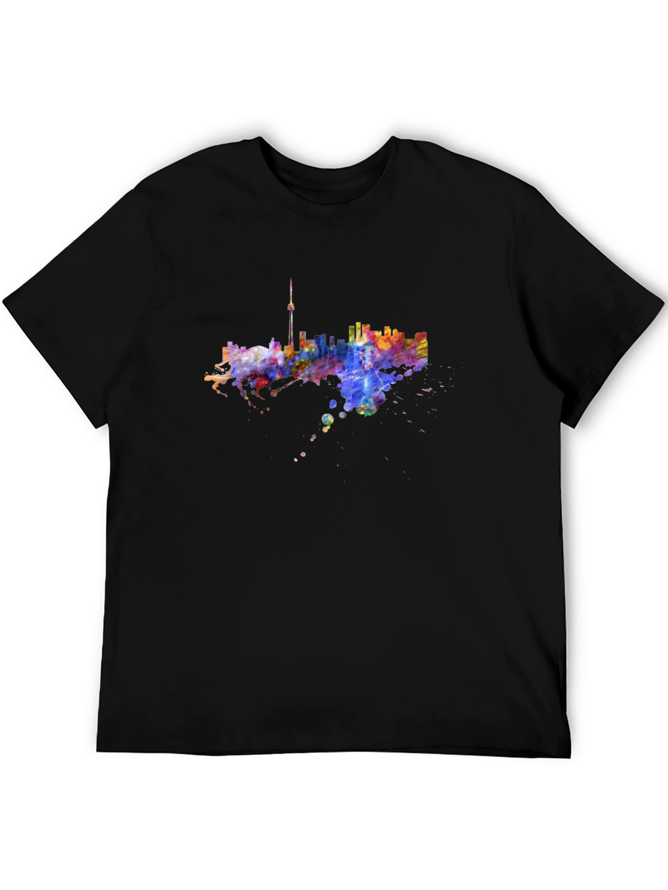 Camiseta Negra con Diseño Abstracto de Ciudad