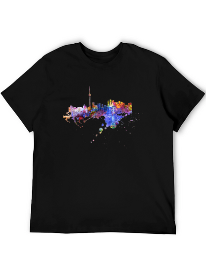 Camiseta Negra con Diseño Abstracto de Ciudad
