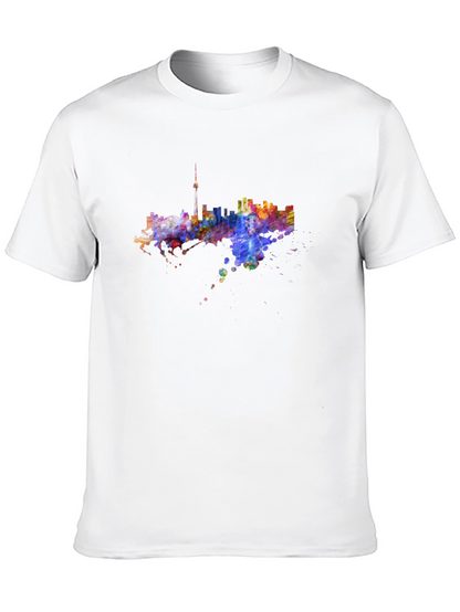 Camiseta Negra con Diseño Abstracto de Ciudad