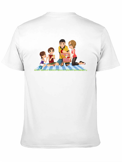 Camiseta Negra con Diseño Familiar de Picnic