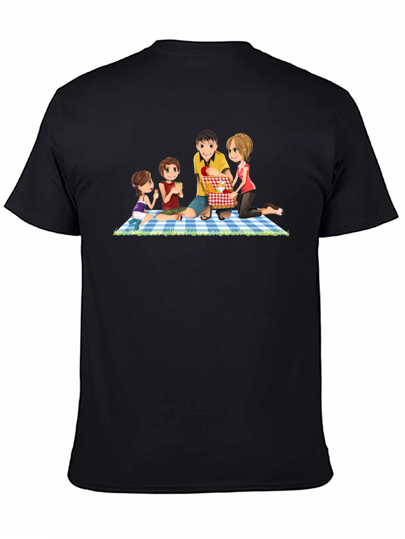 Camiseta Negra con Diseño Familiar de Picnic