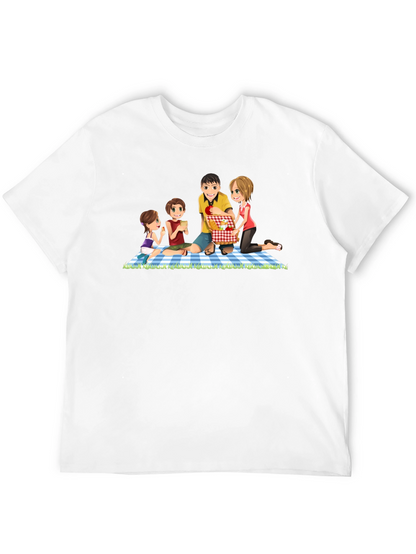 Camiseta Negra con Diseño Familiar de Picnic