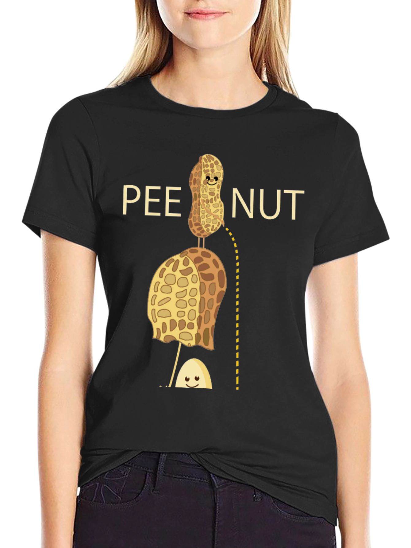 Camiseta Negra con Diseño Humorístico de Cacahuete