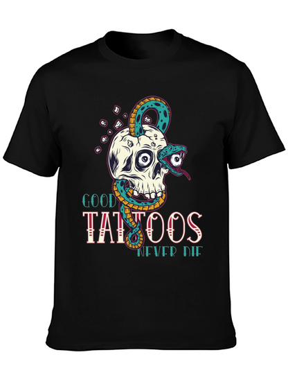 Camiseta Negra Calavera y Serpiente Good Tattoos Never Die