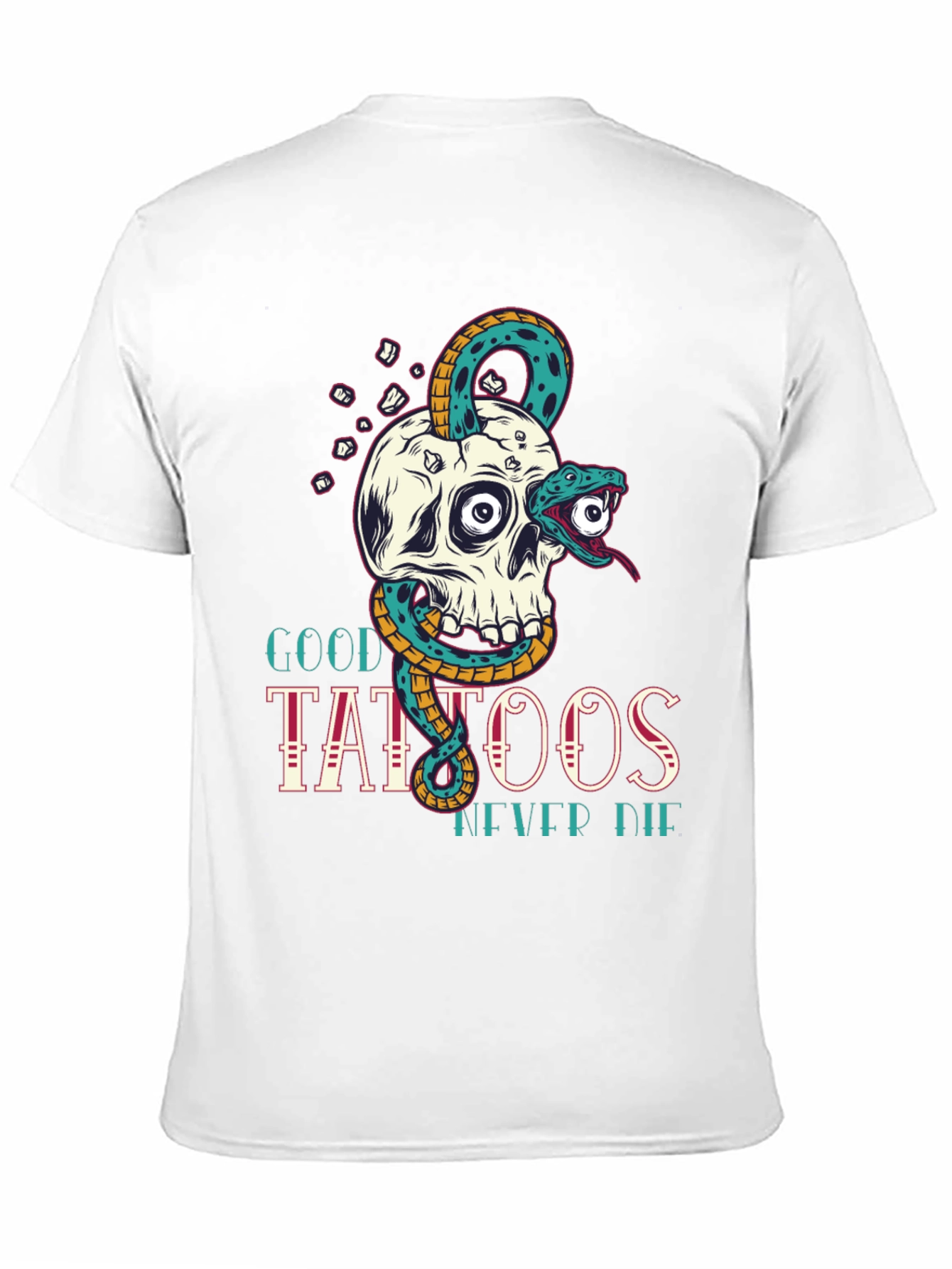 Camiseta Negra Calavera y Serpiente Good Tattoos Never Die