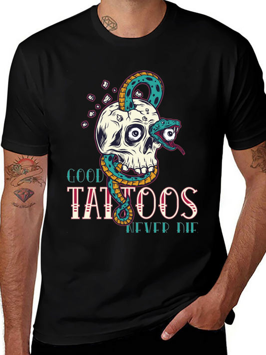 Camiseta Negra Calavera y Serpiente Good Tattoos Never Die
