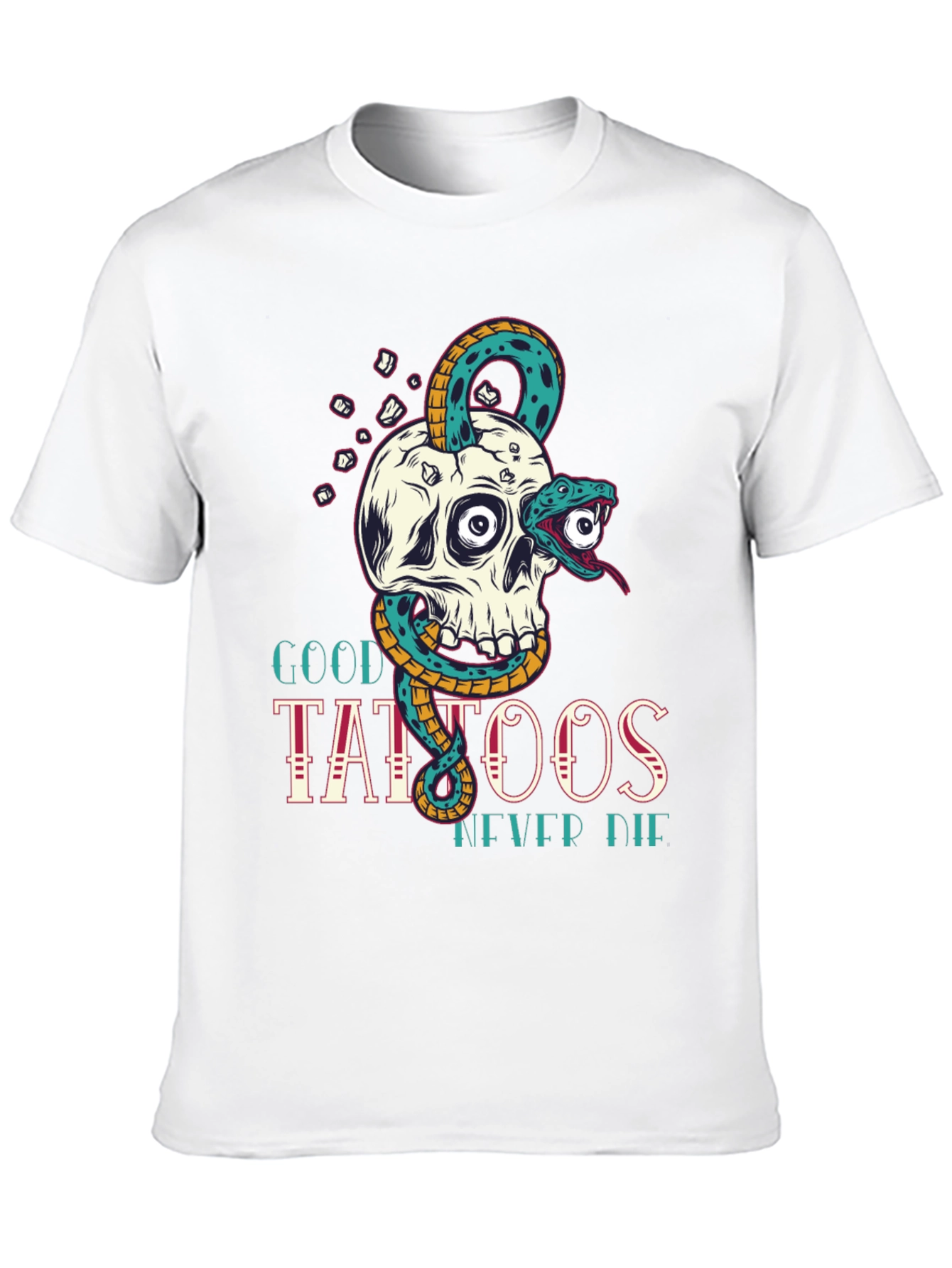 Camiseta Negra Calavera y Serpiente Good Tattoos Never Die