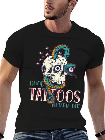 Camiseta Negra Calavera y Serpiente Good Tattoos Never Die