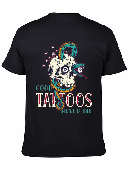 Camiseta Negra Calavera y Serpiente Good Tattoos Never Die