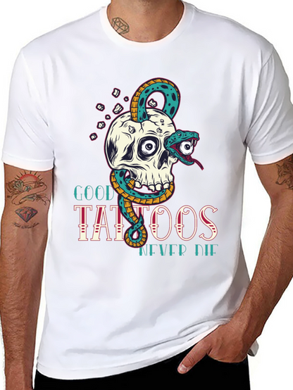 Camiseta Negra Calavera y Serpiente Good Tattoos Never Die