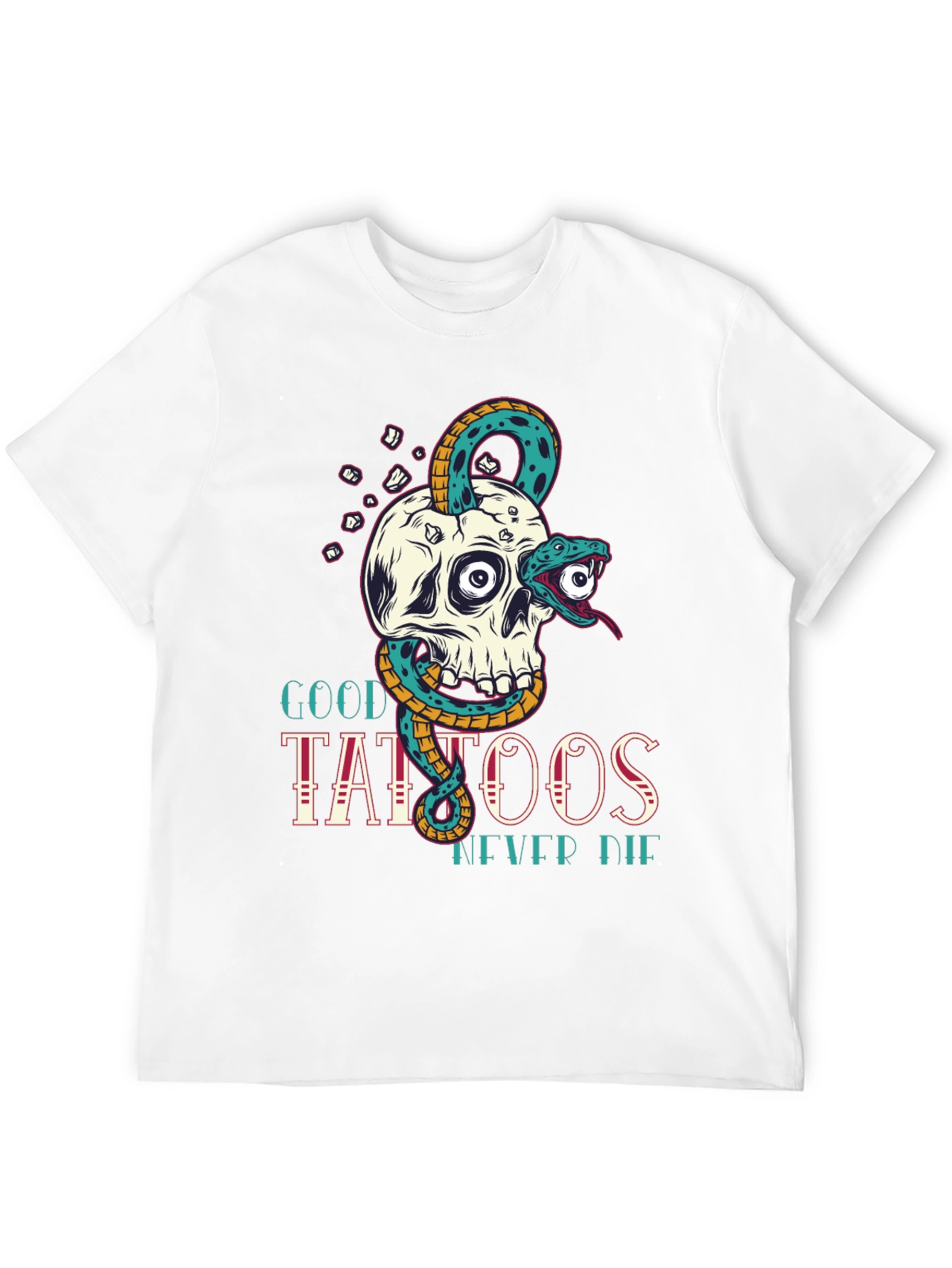 Camiseta Negra Calavera y Serpiente Good Tattoos Never Die