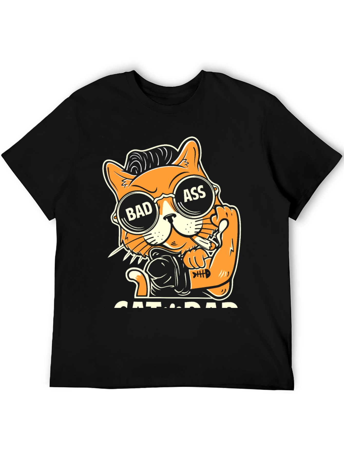 Camiseta Negra con Diseño de Gato Bad Ass