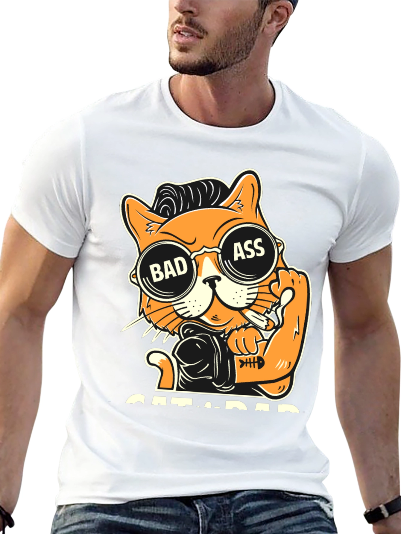 Camiseta Negra con Diseño de Gato Bad Ass