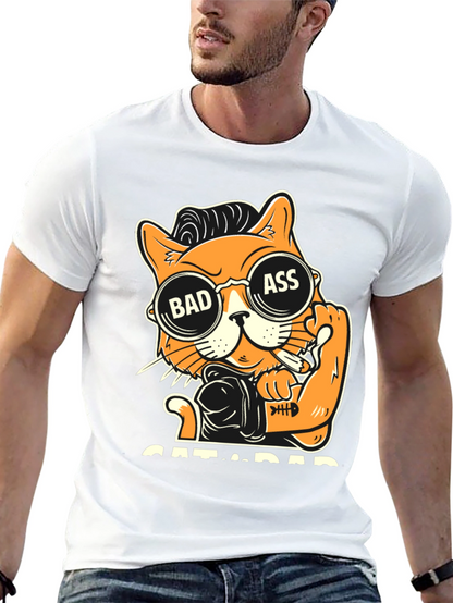 Camiseta Negra con Diseño de Gato Bad Ass
