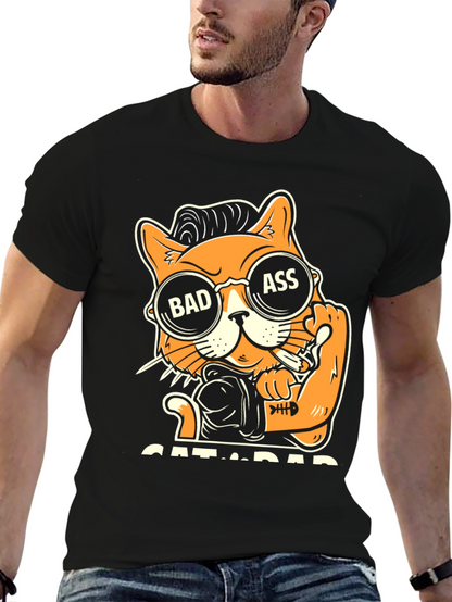Camiseta Negra con Diseño de Gato Bad Ass