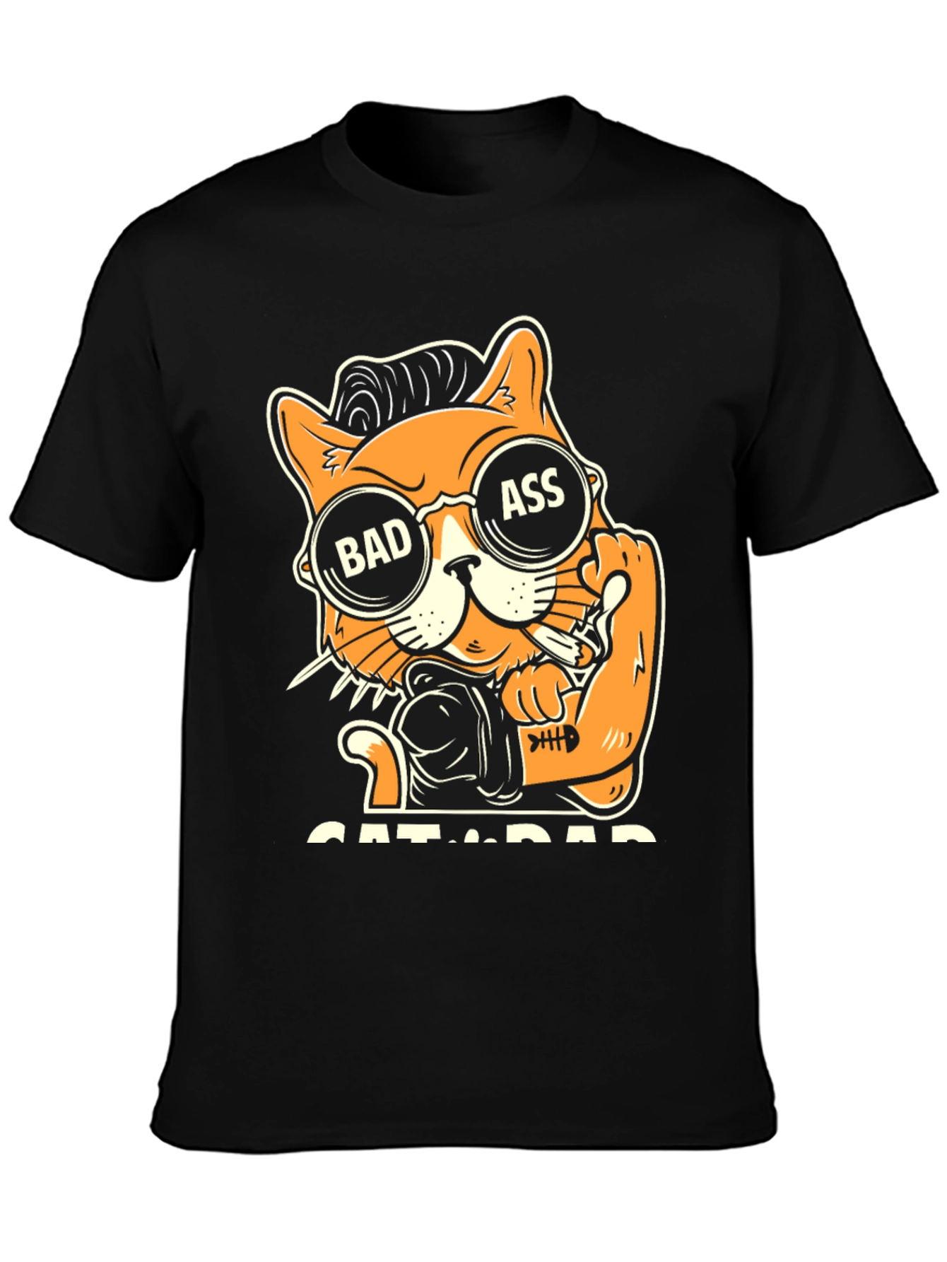 Camiseta Negra con Diseño de Gato Bad Ass