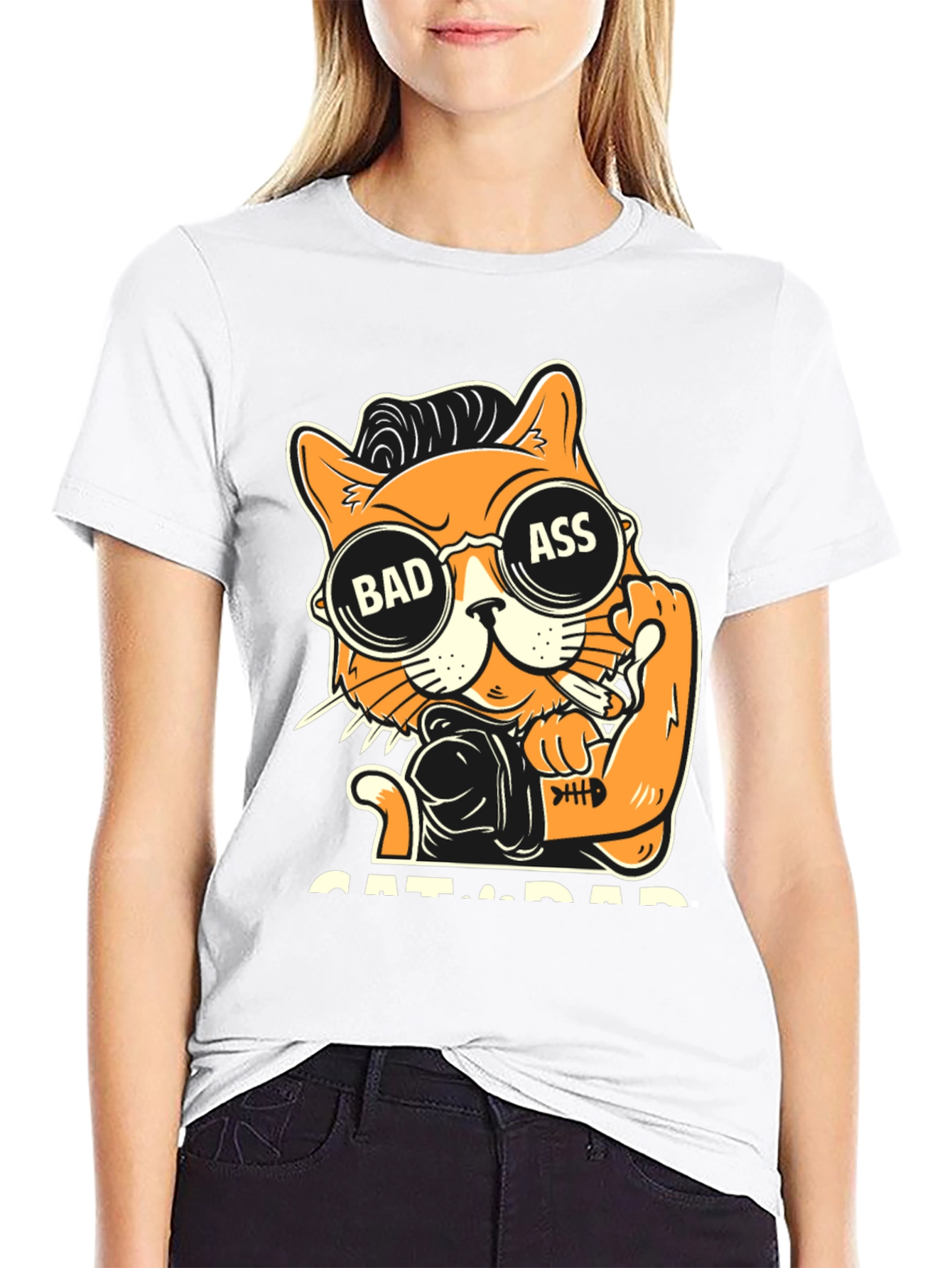 Camiseta Negra con Diseño de Gato Bad Ass