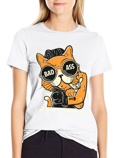 Camiseta Negra con Diseño de Gato Bad Ass