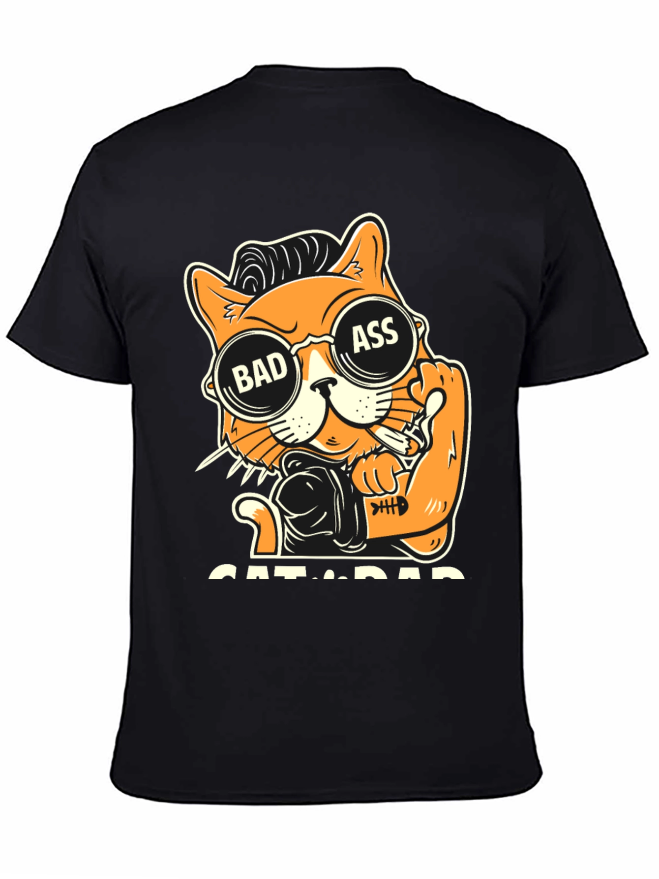 Camiseta Negra con Diseño de Gato Bad Ass
