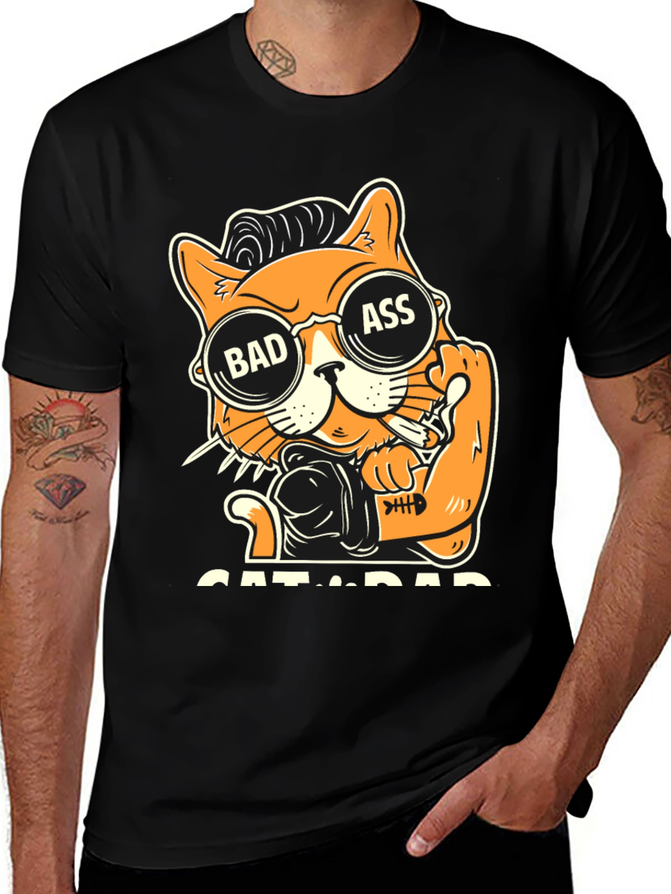 Camiseta Negra con Diseño de Gato Bad Ass
