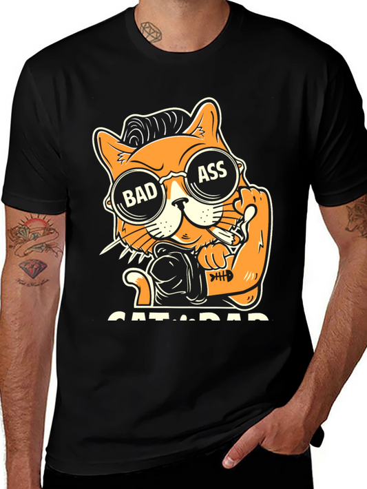Camiseta Negra con Diseño de Gato Bad Ass