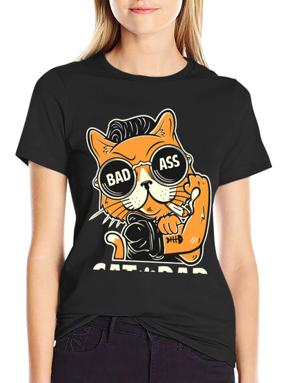 Camiseta Negra con Diseño de Gato Bad Ass
