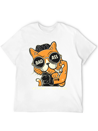 Camiseta Negra con Diseño de Gato Bad Ass