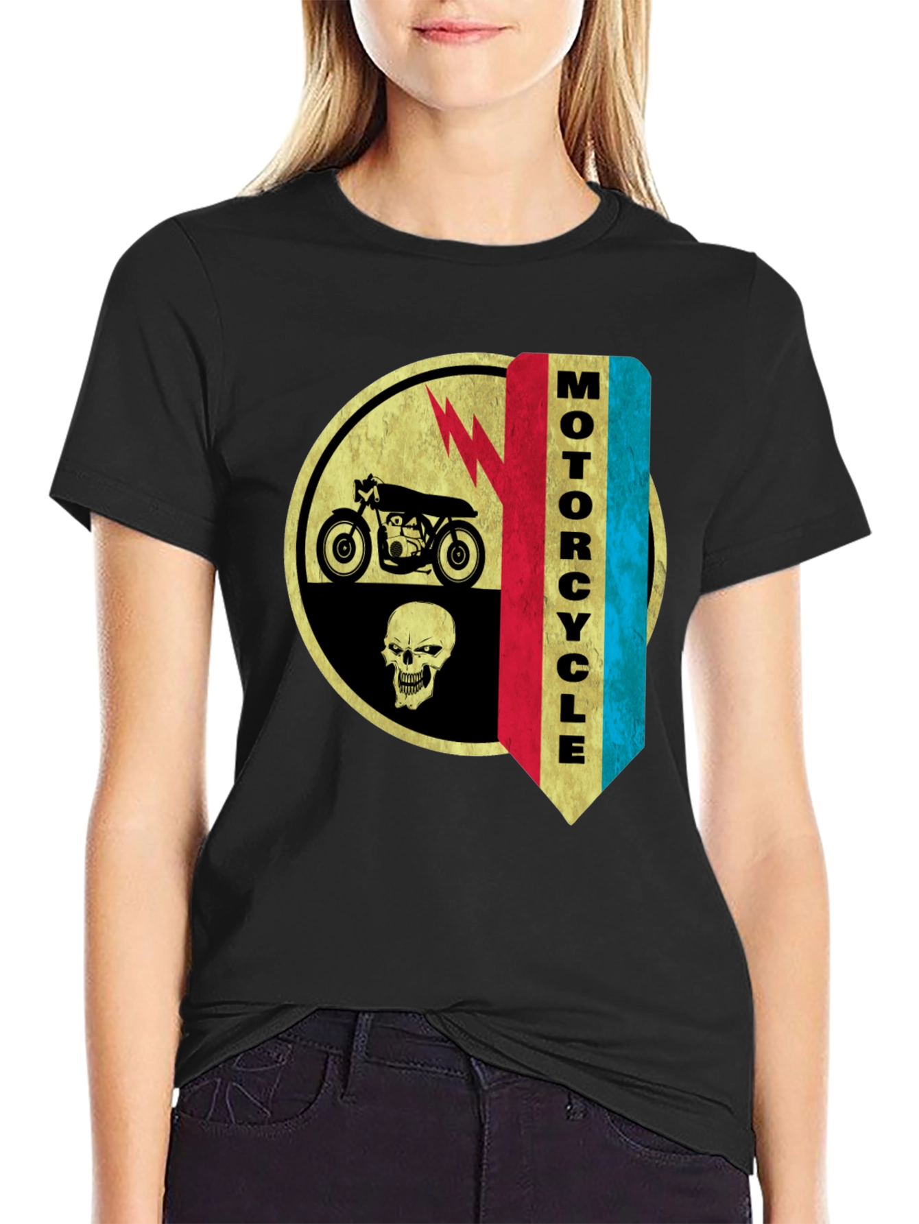 Camiseta Negra Estampada Moto & Calavera