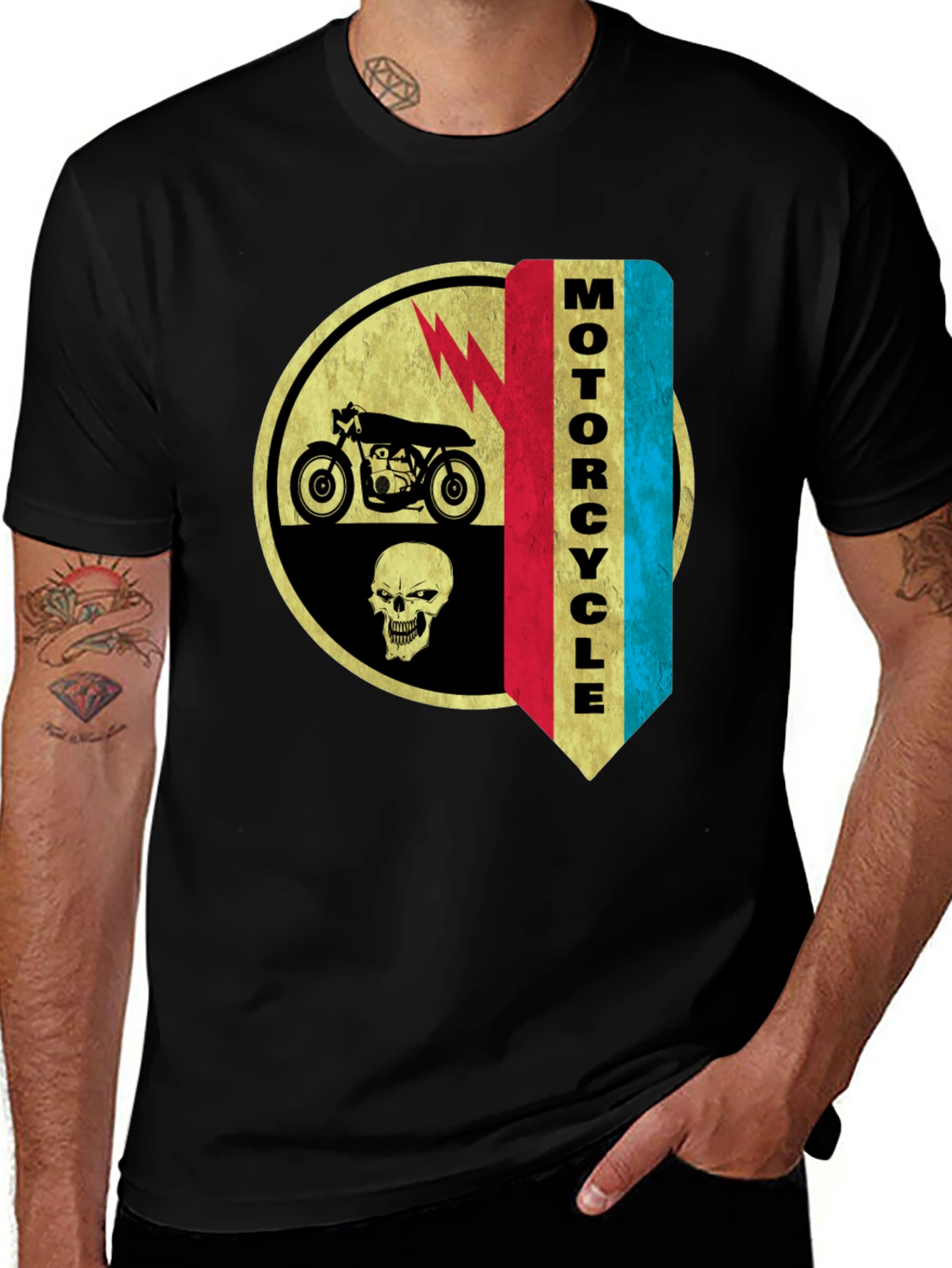 Camiseta Negra Estampada Moto & Calavera