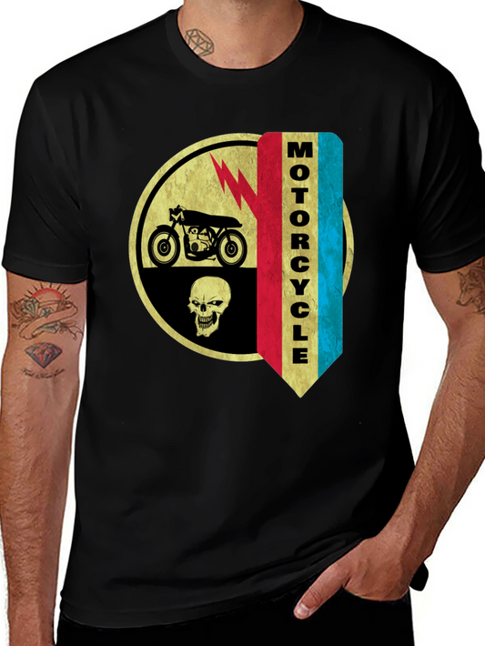 Camiseta Negra Estampada Moto & Calavera