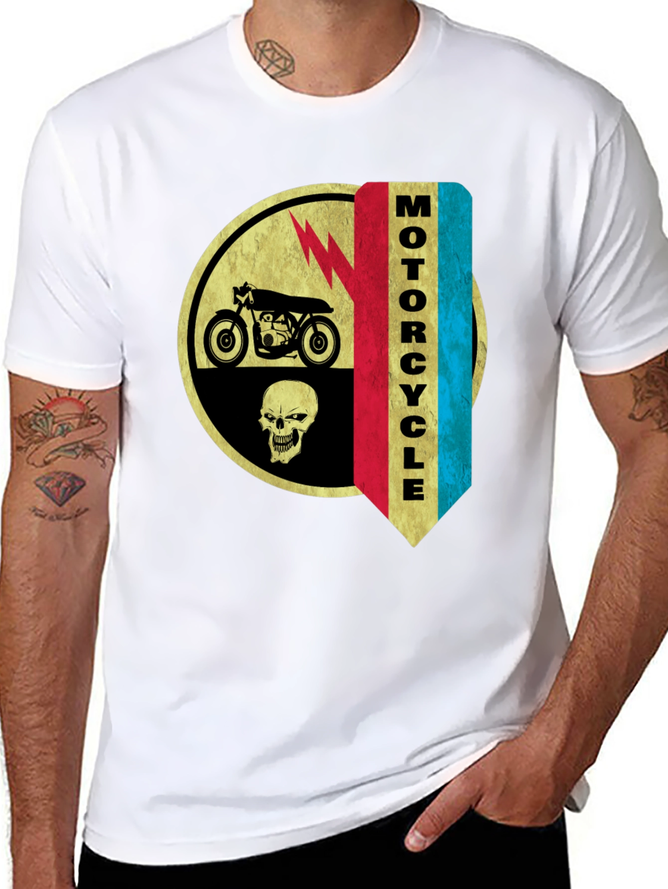 Camiseta Negra Estampada Moto & Calavera