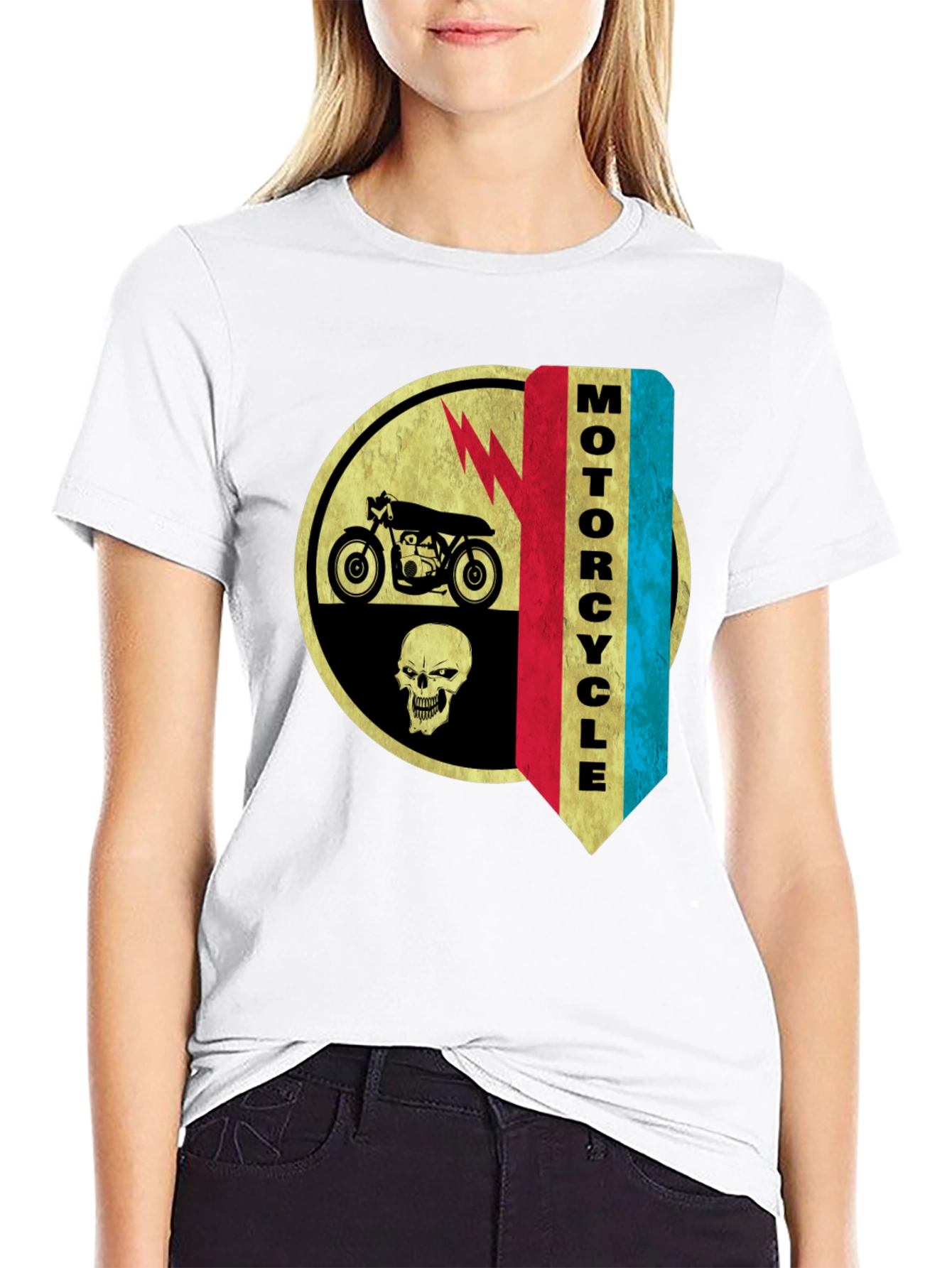 Camiseta Negra Estampada Moto & Calavera