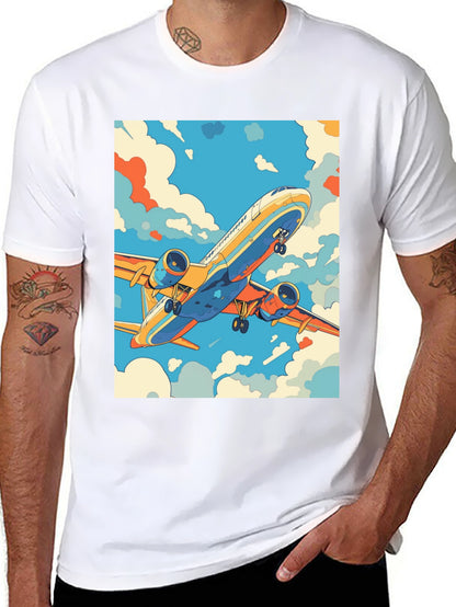 Camiseta Negra con Estampado de Avión Retro