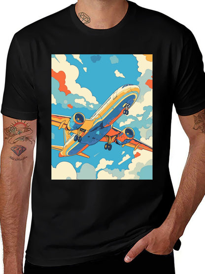 Camiseta Negra con Estampado de Avión Retro
