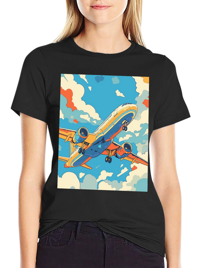 Camiseta Negra con Estampado de Avión Retro