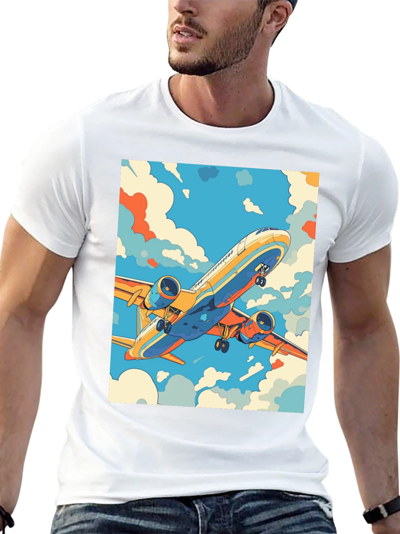 Camiseta Negra con Estampado de Avión Retro