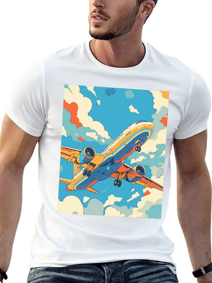 Camiseta Negra con Estampado de Avión Retro