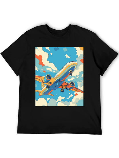 Camiseta Negra con Estampado de Avión Retro