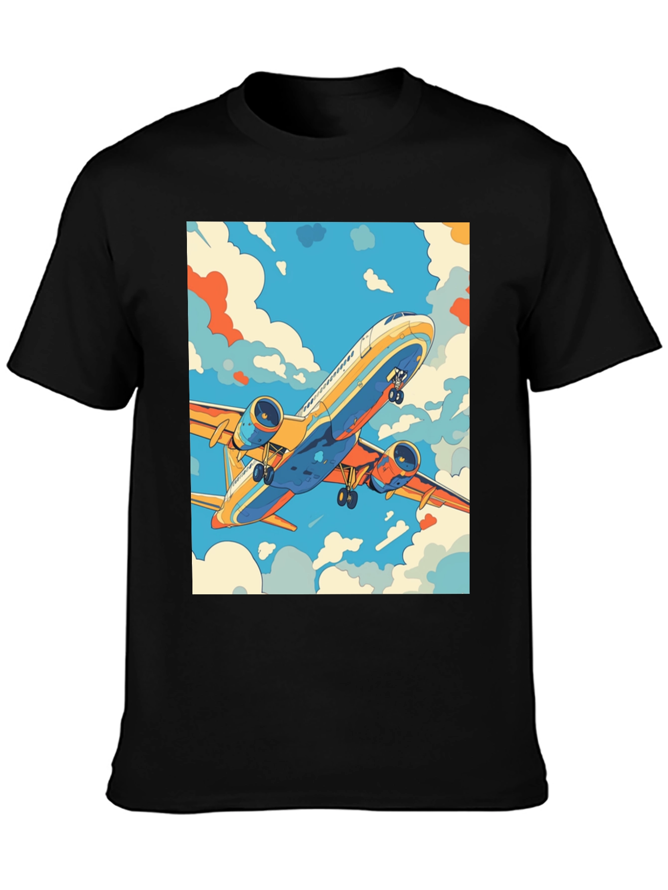 Camiseta Negra con Estampado de Avión Retro