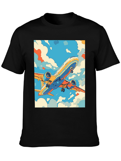 Camiseta Negra con Estampado de Avión Retro