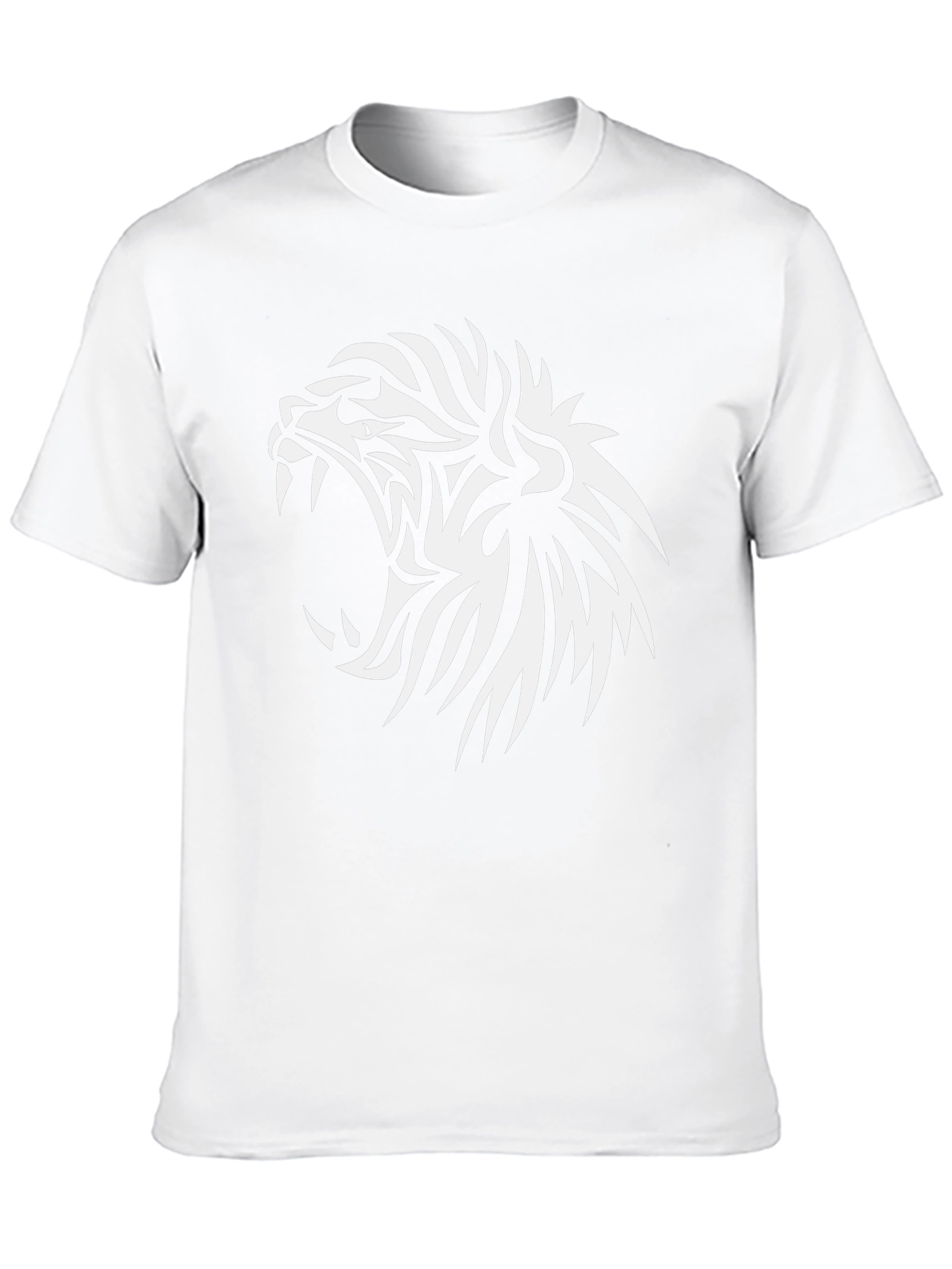 Camiseta Negra con Diseño de León Tribal Blanco