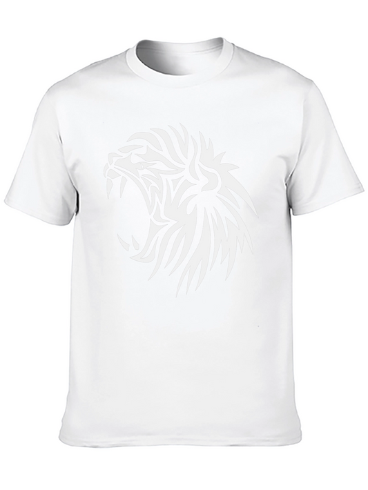 Camiseta Negra con Diseño de León Tribal Blanco
