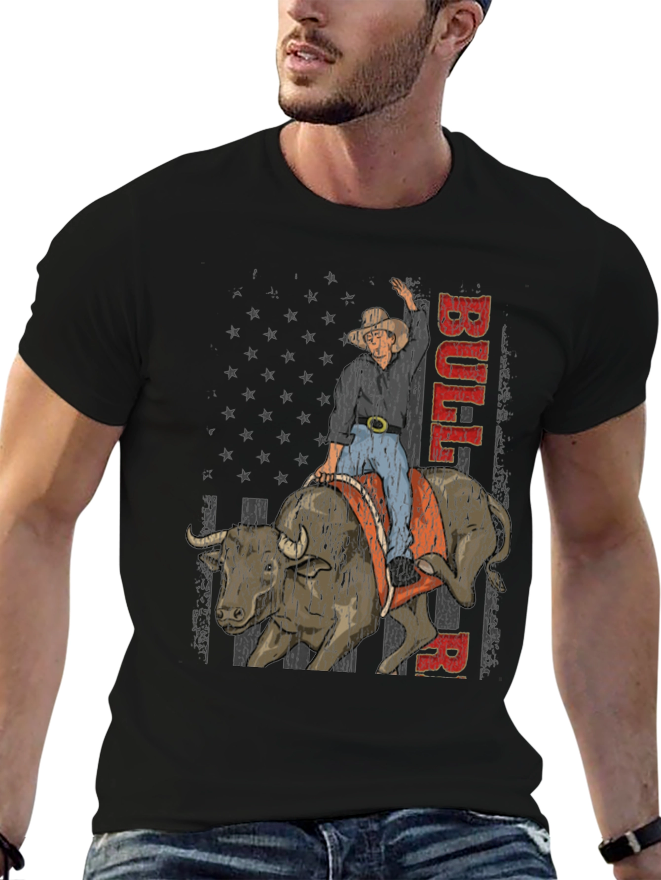 Camiseta Hombre Toro Rodeo Estampado USA