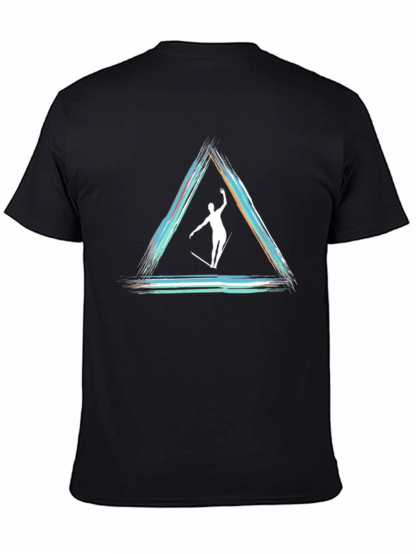 Camiseta Negra con Diseño de Equilibrio Artístico