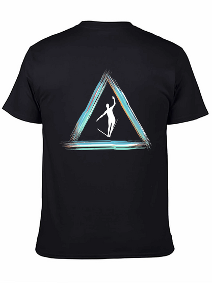 Camiseta Negra con Diseño de Equilibrio Artístico