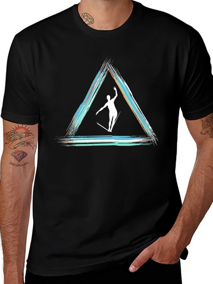 Camiseta Negra con Diseño de Equilibrio Artístico
