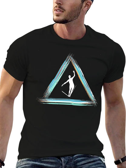 Camiseta Negra con Diseño de Equilibrio Artístico